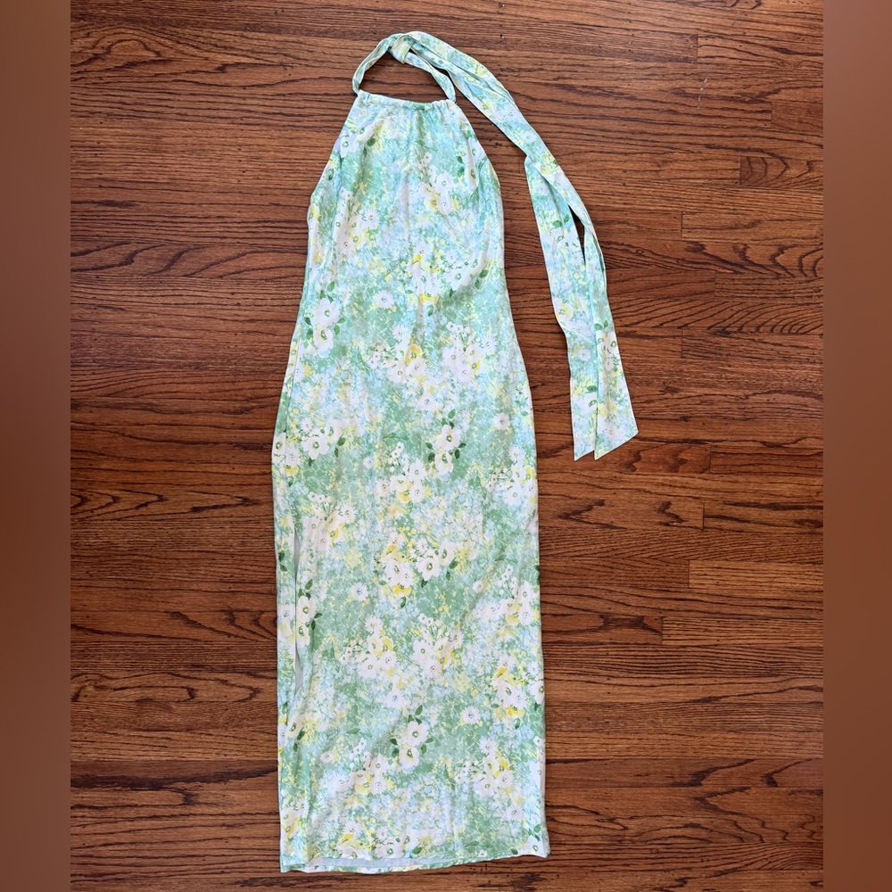 LULUS Green Floral Halter Maxi Dress